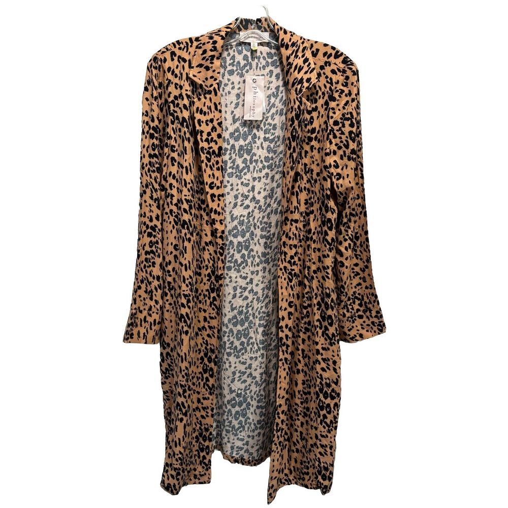 Philosophy Cheetah Tan/Black Collar Open‎ Duster Size Small Long Slit
